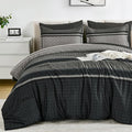 WONGS BEDDING 7 Pieces Comforter Set King Size, Dark Grey Black Striped Bed in by WONGSBEDDING