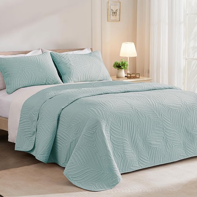 Exclusivo Mezcla Queen Quilt Bedding Set, Lightweight Aqua Blue Quilts Queen - Image 2