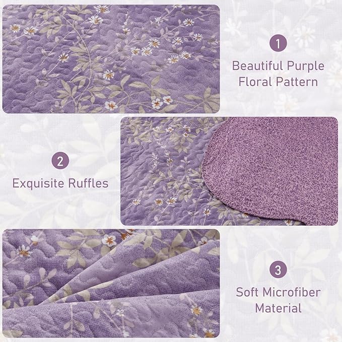GOONE Queen Quilt Set 90"x90", Lightweight Washed Coverlet, Reversible Spring & - Image 5