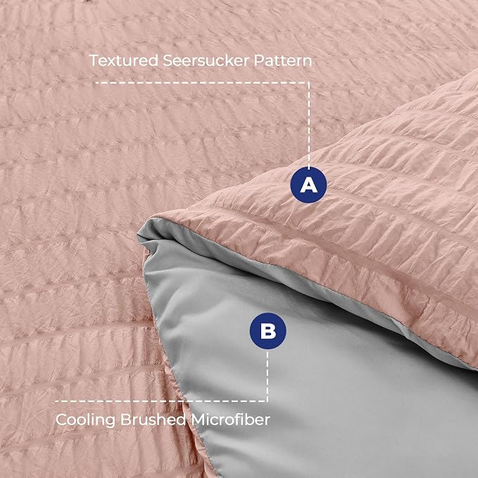 HYMOKEGE Rose Gold/Light Grey Twin Comforter Set Seersucker 5 Pieces, All - Image 4
