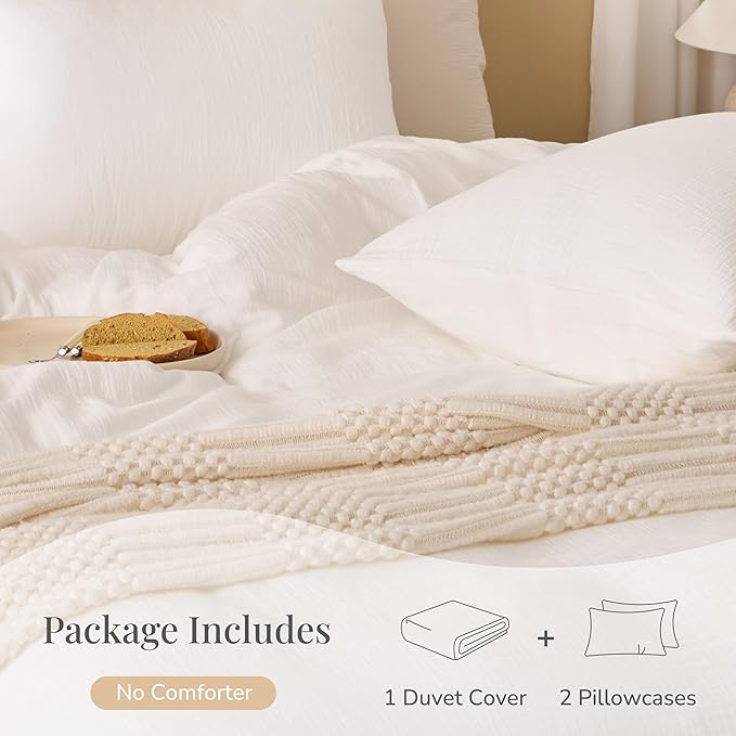 Off White Twin Duvet Cover, 100% Sandwashed Cotton Soft Twin Size Duvet Cover - Image 4