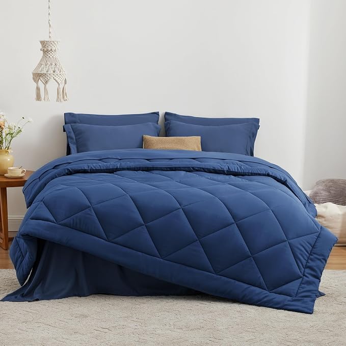 Love's cabin Twin Comforter Set Dark Blue, 5 Pieces Twin Bed in a Bag, All - Image 2