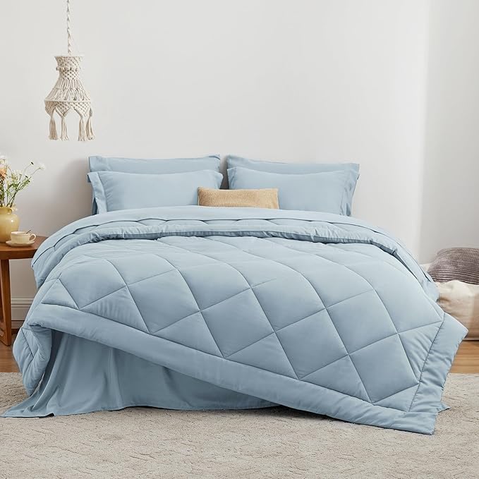 Love's cabin Queen Comforter Set Light Blue, 7 Pieces Queen Bed in a Bag - Image 2