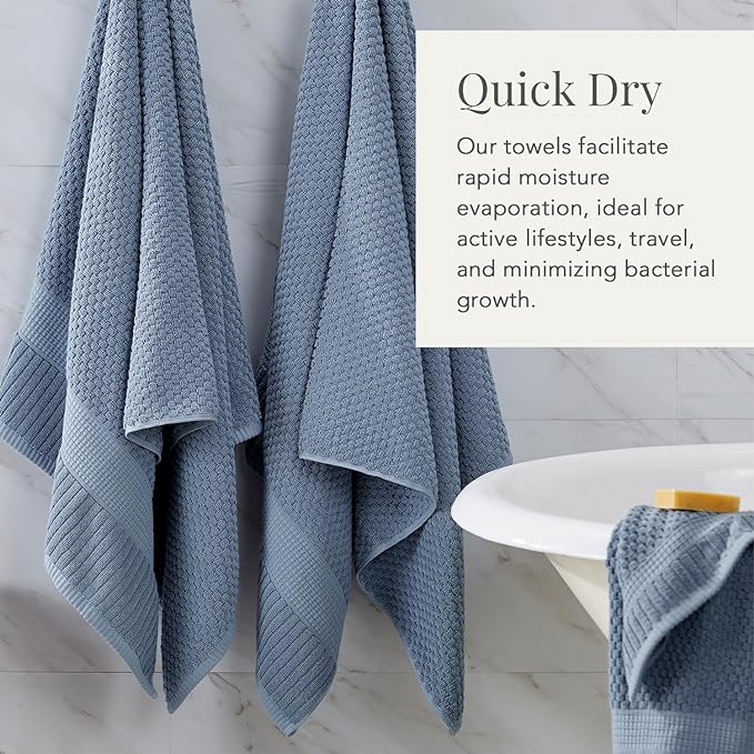 NY Loft 100% Cotton Bath Towel Set of 4 | Blue Towels | Oeko-TEX® Standard 100 - Image 3