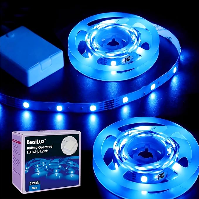 BestLuz Battery Operated LED Strip Lights 2X 3.33ft Flexible Blue LED Light by BestLuzUS