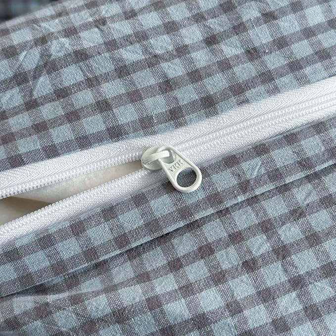 PinkMemory Blue Gingham Duvet Cover Bedding Set King 100% Washed Cotton Blue - Image 6