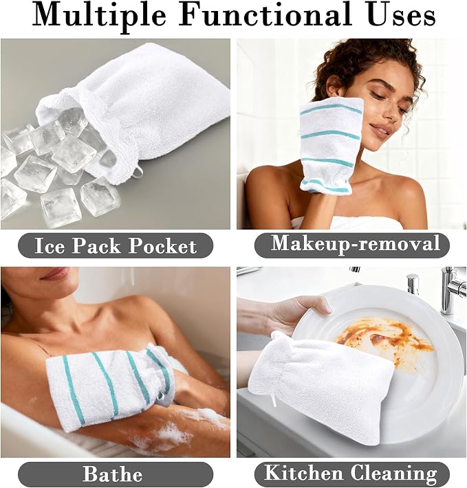VOOVA & MOVAS 6Pack Bath Mitts for Shower, 8.3x6.3 Inch, 100% Cotton Soft - Image 4