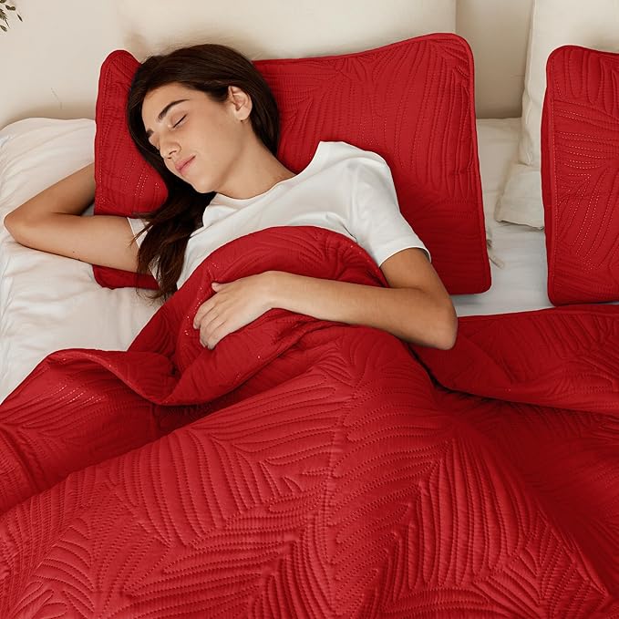 Exclusivo Mezcla California King Quilt Bedding Set, Lightweight Red Quilts Cal - Image 4