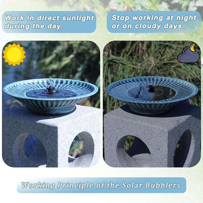 12.3" Solar Fountain Bird Bath for Outside, Metal Solar Bird Bath Fountains - Image 5