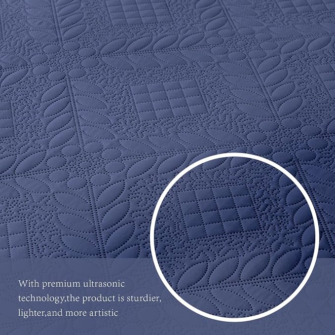 FLYMME Full Queen Quilt Bedding Set, Lightweight Navy Blue Bedspreads, Vintage - Image 6