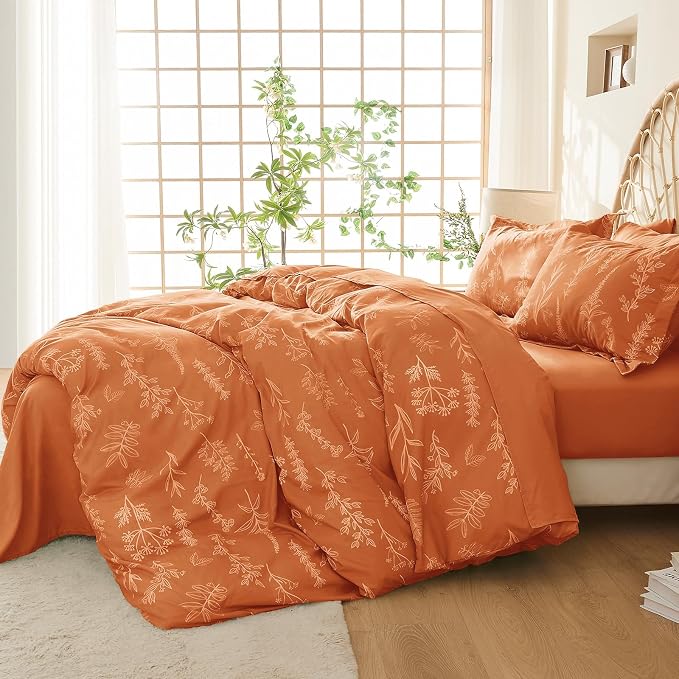 MUXHOMO Duvet Cover Queen Size, Reversible Floral Caramel Duvet Cover Set - Image 2