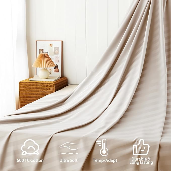 Cotton Flat Sheets Only, 600 TC 100% Cotton Flat Sheet Top Sheet Only, Cal King - Image 4