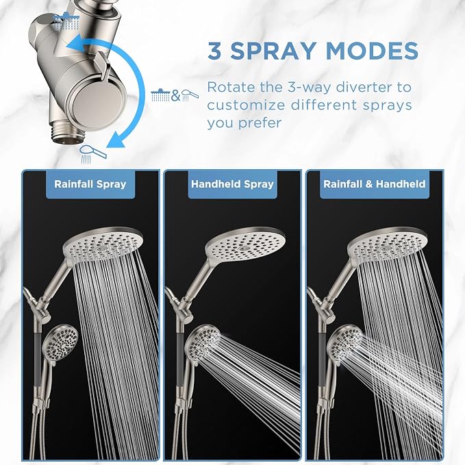 Dual Handheld Shower Head Combo, 2-in-1 Rain Shower Heads System 8 Inch - Image 5