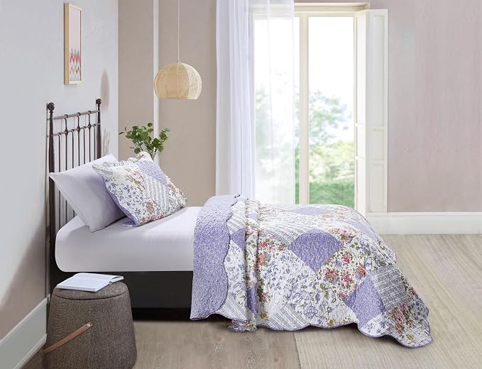 Brilliant Sunshine Rose Violet Patchwork, 2-Piece Quilt Set - Image 7