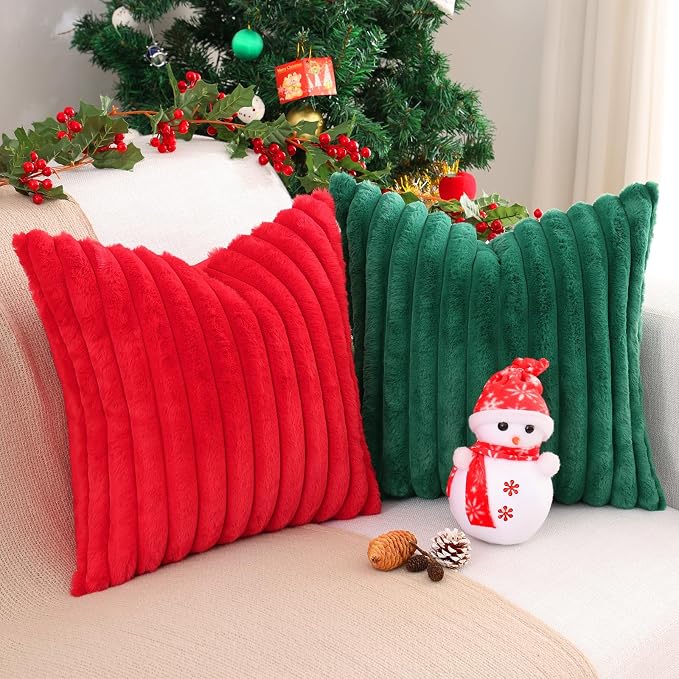 Pallene Faux Fur Plush Christmas Throw Pillow Covers 18x18 Set of 2, Luxury - Image 4