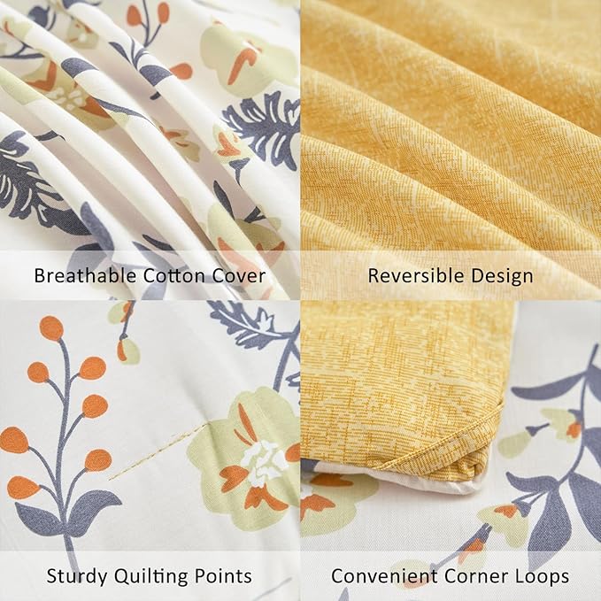 LEMIROE Yellow Floral Cotton Comforter King Size - Image 5