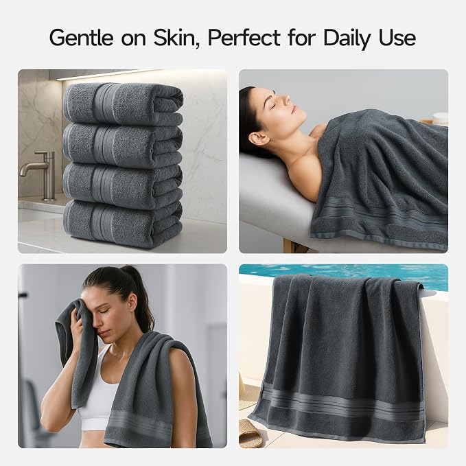 REDKISS 100% Cotton Bath Towels Set of 4, Extra Large Bath Sheets 27 X 59 Inches - Image 8