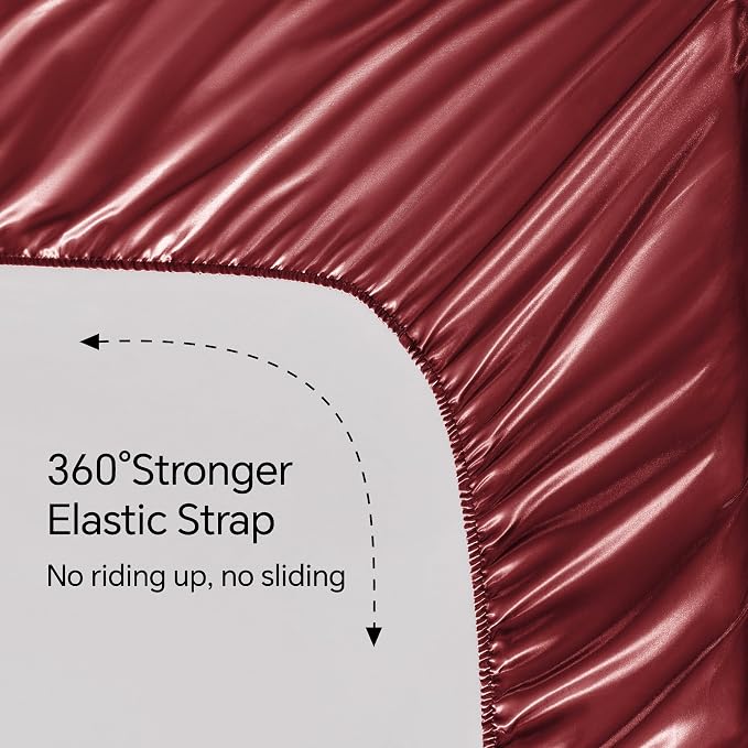 BEDELITE King Size Sheets Set, Luxury Soft Burgundy Satin Sheets - Image 5