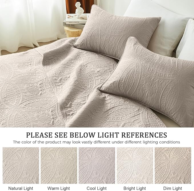 akkialla Taupe Twin Quilt Set, Ultrasonic Lightweight Bedspread Coverlet - Image 5