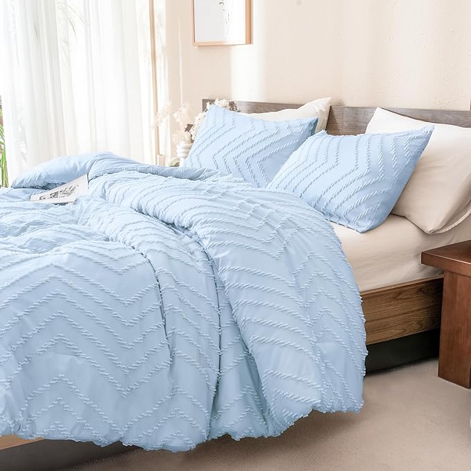 Andency Light Blue Comforter Set Queen Size, Boho Soft Warm Tufted Bedding - Image 6
