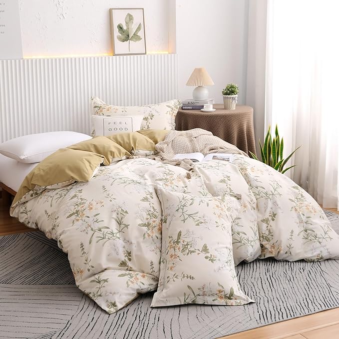 OAITE Duvet Cover Set Twin Size Floral Pattern 600 Thread Count Ultra Soft 100% - Image 2