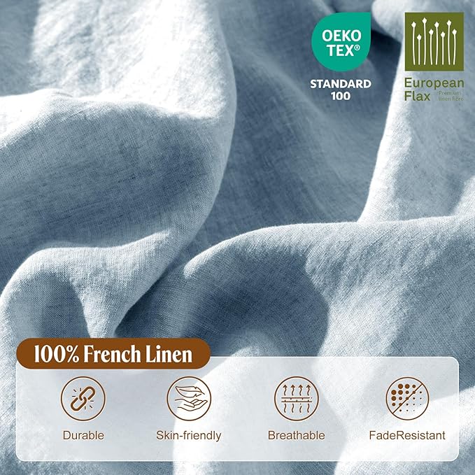 LBRO2M 100% France Linen Duvet Cover Set King Size 3 Pcs Natural Flax Comforter - Image 3