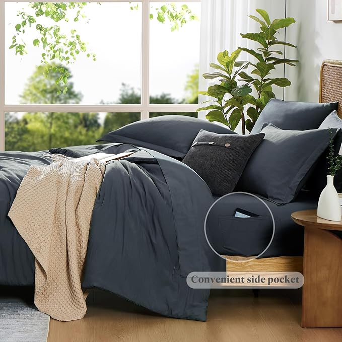 WRENSONGE King Size Comforter Set- 7 Pieces Blue Grey Bed in a Bag King - Image 7