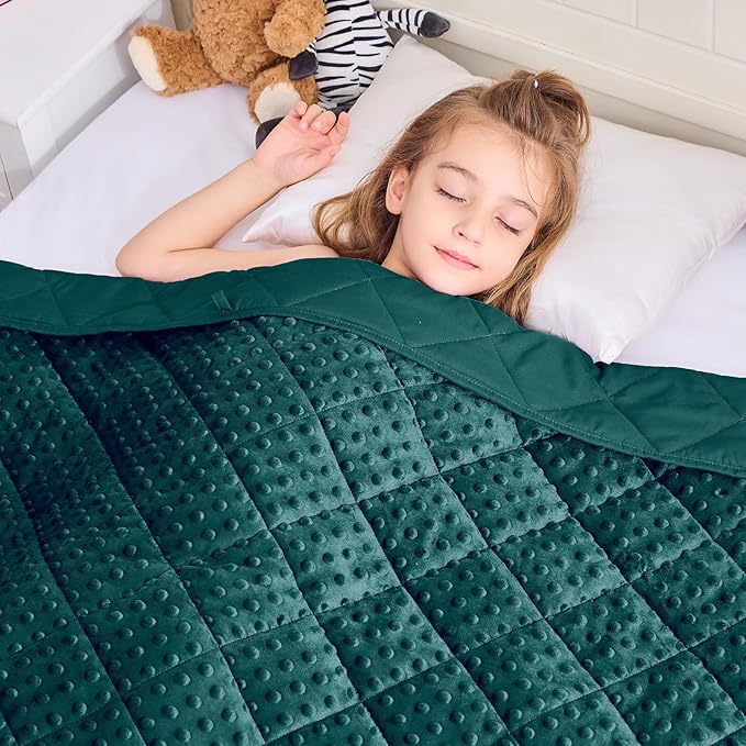 Green Weighted Blanket Kids 7lbs, Breathable Cooling Minky Heavy Throw Blanket by BETU