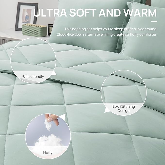 Love's cabin King Size Comforter Set Aqua, 7 Pieces King Bed in a Bag, All - Image 5