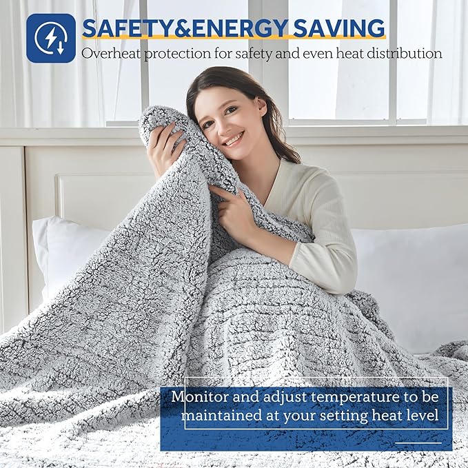 Sealy Electric Blanket Twin Size, Soft Sherpa Heated Blanket Single Control - Image 2