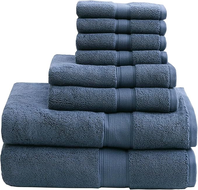 Madison Park 800GSM Bathroom Towel Set of 8 100% Cotton Bath Towel Set by MADISONPARK