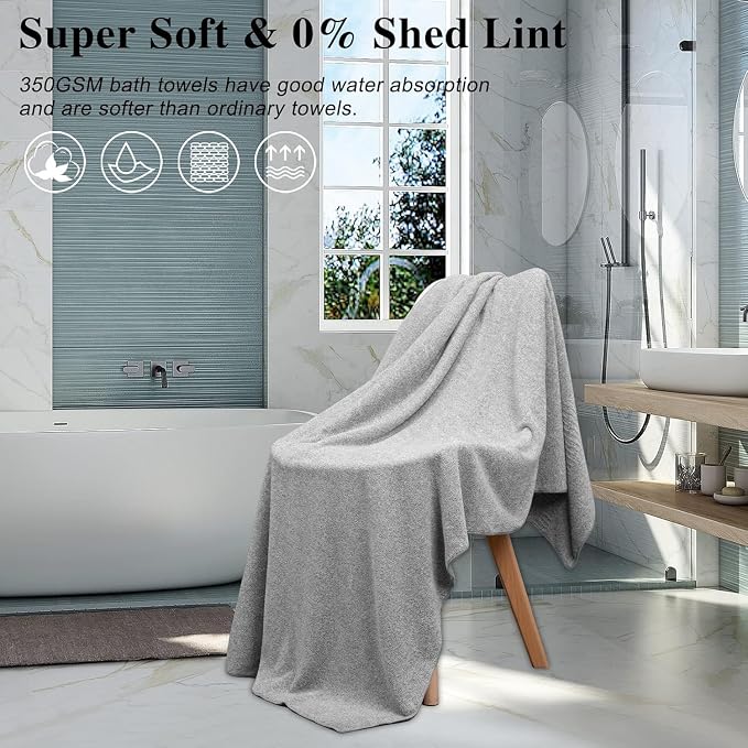 SEISSO Bath Towels Set of 4 Premium Bath Towels 35” x 63” Oversized Towels - Image 3