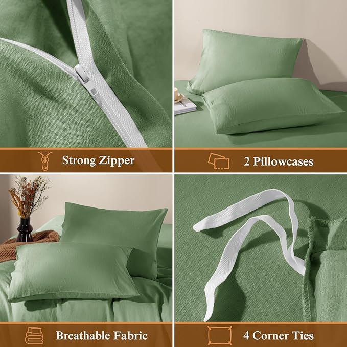 LBRO2M 100% France Linen Duvet Cover Set King Size 3 Pcs Natural Flax Comforter - Image 5