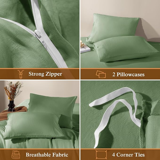 LBRO2M 100% France Linen Duvet Cover Set Queen Size 3 Pcs Natural Flax - Image 5