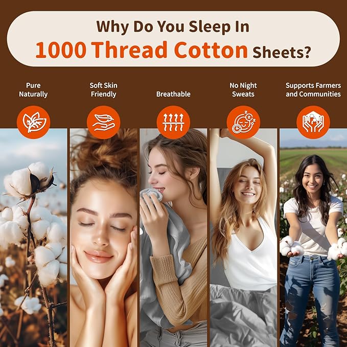 LBRO2M 1000 Thread Count 100% Egyptian Cotton Sheets Set 6 Piece Sets - Image 4