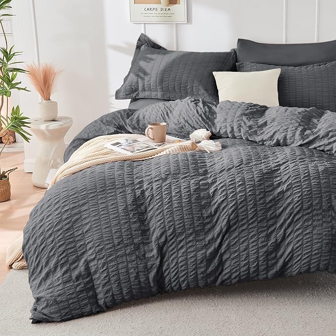 HYMOKEGE California King Comforter Set Seersucker 7 Pieces, All Season Luxury - Image 2