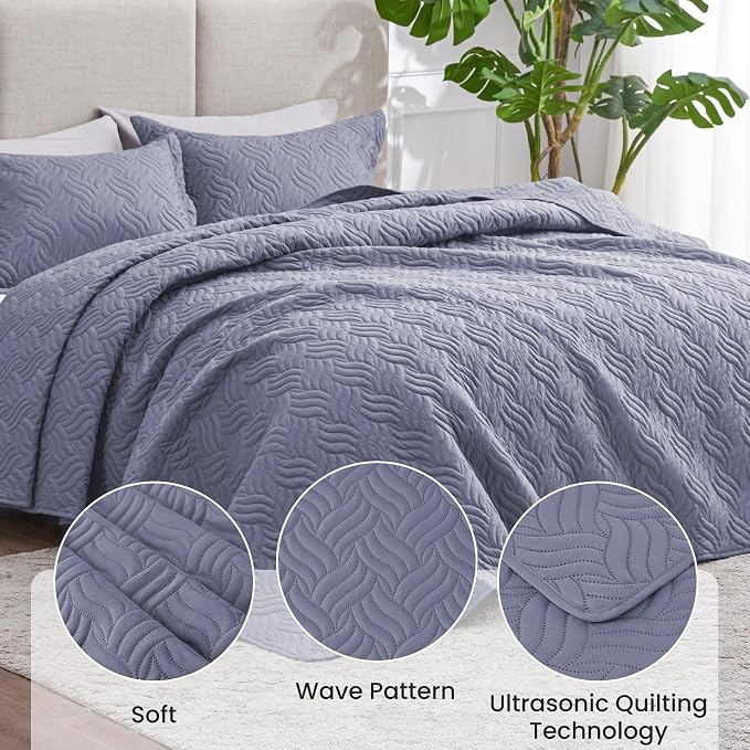 Love's cabin Quilts for Queen Bed Bluish Grey Bedspreads Bedding Set - Image 4