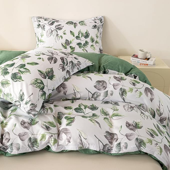OAITE Duvet Cover King Size, Reversible Leaf White Duvet Cover Set - Image 5