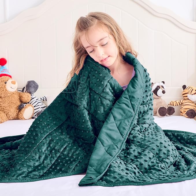 Green Weighted Blanket Kids 7lbs, Breathable Cooling Minky Heavy Throw Blanket - Image 2
