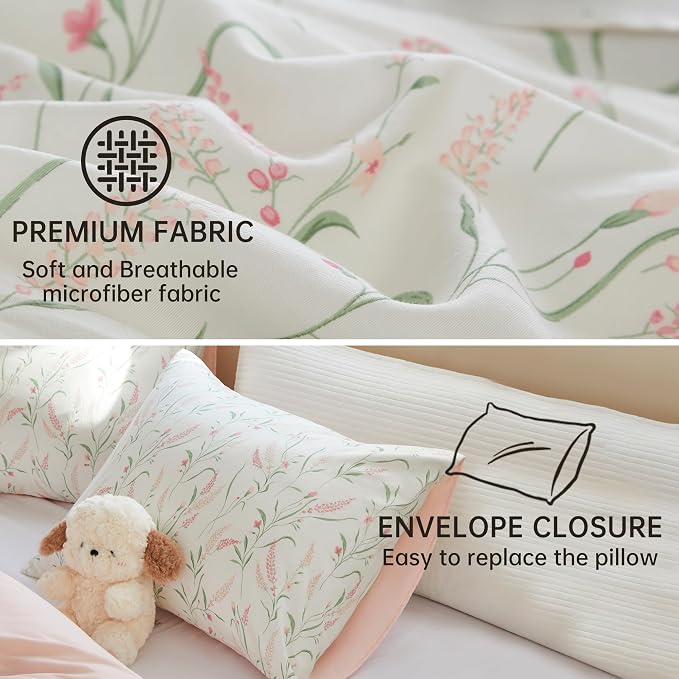 BOLINLIVING Pink Floral Duvet Cover Queen Size, Reversible Botanical Spring - Image 7
