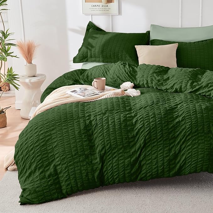 HYMOKEGE Dark Green/Sage Green Full Size Comforter Sets Seersucker 7 Pieces - Image 2