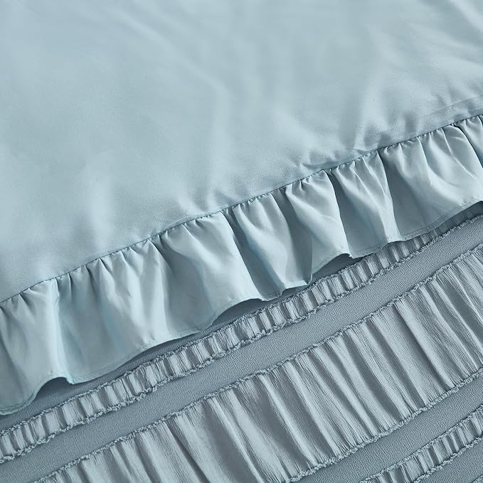 WONGS BEDDING Blue Comforter Set Queen, 3 Pieces Ruffle Farmhouse Shabby Chic - Image 6