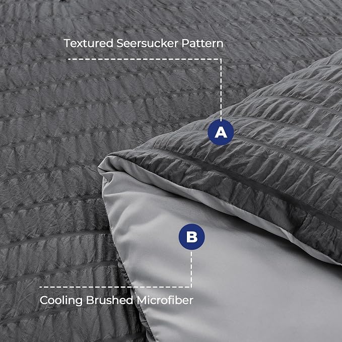 HYMOKEGE Dark Grey/Light Grey California King Comforter Set Seersucker 7 Pieces - Image 4