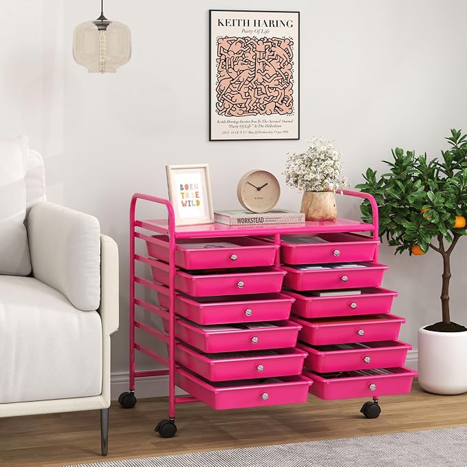 Giantex 12 Drawers Rolling Cart, Mobile Storage Drawer Cart, Classroom - Image 2