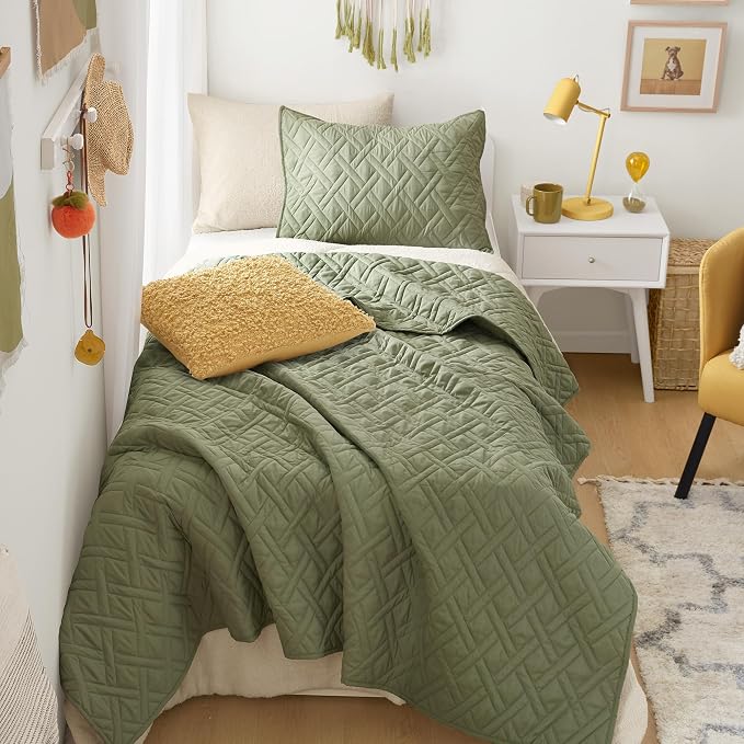 Comfort Spaces Twin Quilt Set Modern Reversible Diamond Coverlet Twin Bedding by ComfortSpaces