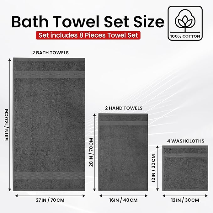 Infinitee Xclusives Luxury 100% Cotton Towel Set – 8 Piece Bathroom Towel Set – - Image 3