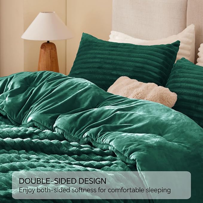 BEDELITE Fleece Twin Comforter Set -Super Soft & Warm Fluffy Dark Green Bedding - Image 5