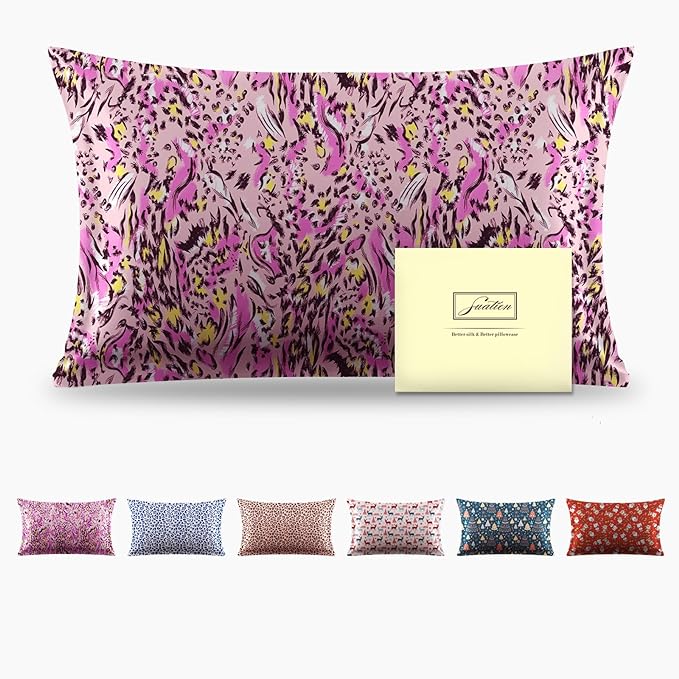 Mulberry Silk Pillowcase for Hair and Skin Standard Size Leopard Print Pillow by Suatien