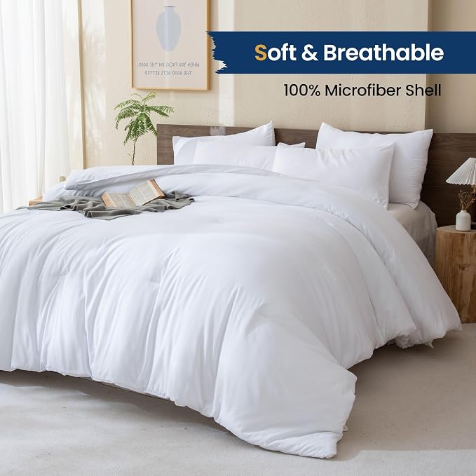 Paxrac Classic Pure White Comforter Queen Size, 3 Pieces Boho Comforter Set - Image 2