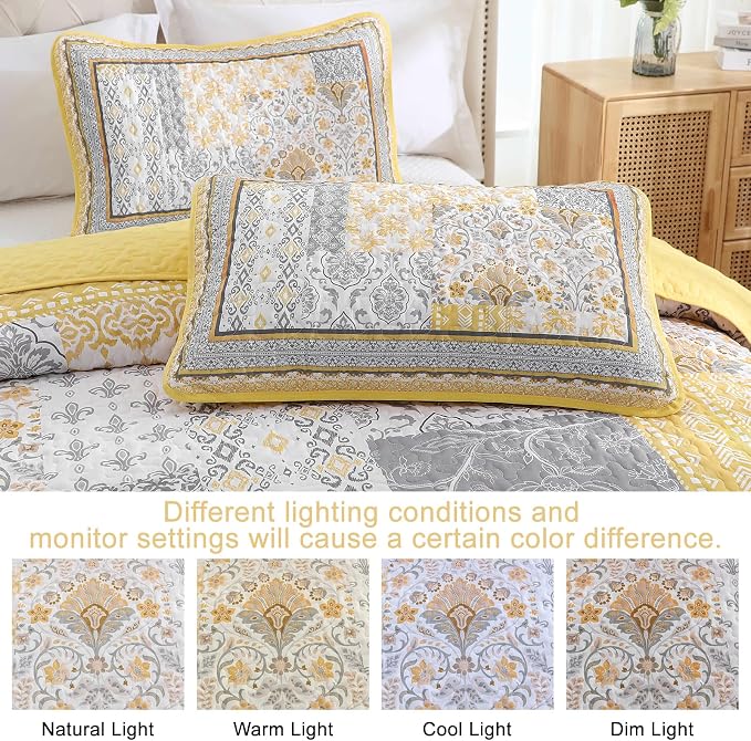 WONGS BEDDING Yellow Quilt Set Queen, Bohemian Patchwork Bedspread Coverlet Set - Image 5